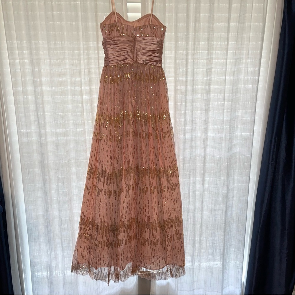Adrianna Papell Strapless Long Formal Gown Blush and Gold Size 3/4 - Picture 2 of 14